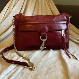 Rebecca Minkoff Leather Mac Crossbody Burgundy Red Gold .